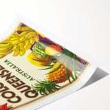 Colourful Queensland Retro Travel Poster | Tropical Fruit & Flowers Art