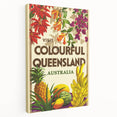 Colourful Queensland Retro Travel Poster | Tropical Fruit & Flowers Art