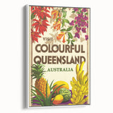 Colourful Queensland Retro Travel Poster | Tropical Fruit & Flowers Art