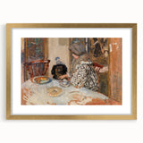 Classical Realism Painting - Woman and Dog at Table Art Print Canvas