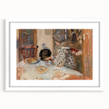 Classical Realism Painting - Woman and Dog at Table Art Print Canvas
