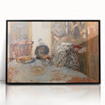 Classical Realism Painting - Woman and Dog at Table Art Print Canvas