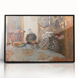 Classical Realism Painting - Woman and Dog at Table Art Print Canvas