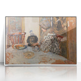 Classical Realism Painting - Woman and Dog at Table Art Print Canvas