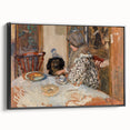 Classical Realism Painting - Woman and Dog at Table Art Print Canvas
