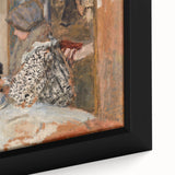 Classical Realism Painting - Woman and Dog at Table Art Print Canvas