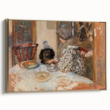 Classical Realism Painting - Woman and Dog at Table Art Print Canvas