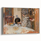 Classical Realism Painting - Woman and Dog at Table Art Print Canvas