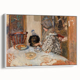Classical Realism Painting - Woman and Dog at Table Art Print Canvas