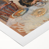 Classical Realism Painting - Woman and Dog at Table Art Print Canvas