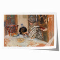 Classical Realism Painting - Woman and Dog at Table Art Print Canvas
