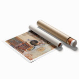 Classical Realism Painting - Woman and Dog at Table Art Print Canvas