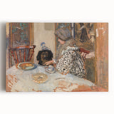 Classical Realism Painting - Woman and Dog at Table Art Print Canvas