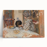 Classical Realism Painting - Woman and Dog at Table Art Print Canvas