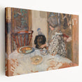 Classical Realism Painting - Woman and Dog at Table Art Print Canvas