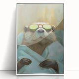 Relaxed Raccoon Bathroom Wall Art - Modern Coastal Decor