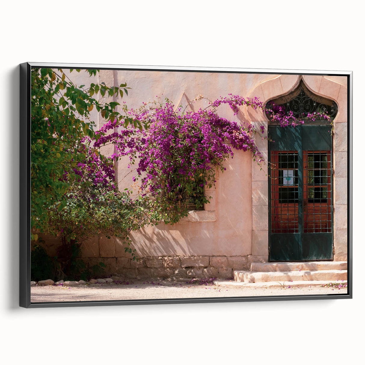 Black and white vintage poster art of Algerian landscape on framed canvas, ideal for bedroom wall decor.