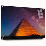 Large abstract depiction of an Egyptian landscape on acrylic glass, featuring earth tones, ideal for dining room decor.