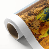 Art deco poster of Ethiopian scenery on rolled canvas, featuring earthy tones, ideal for nursery wall art.