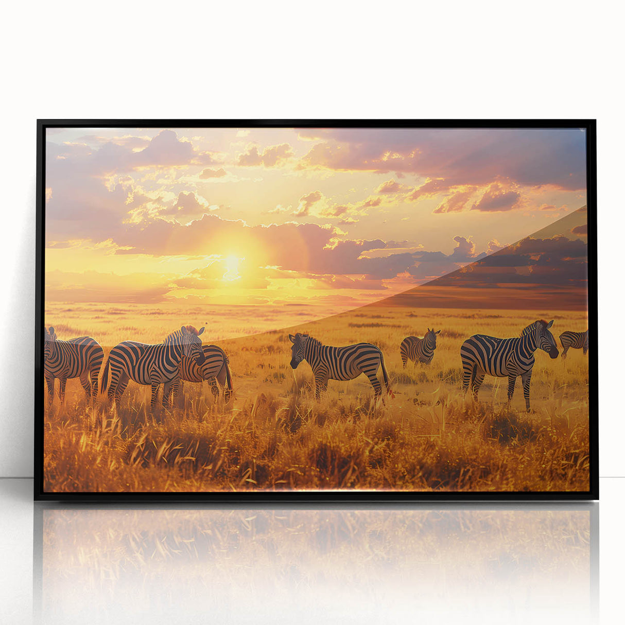 Large abstract wall art depicting a vibrant savannah scene in Kenya on framed acrylic, ideal for modern living room decor.