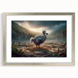 Abstract art print depicting a serene Mauritian landscape in soft blue and green tones, framed in silver.