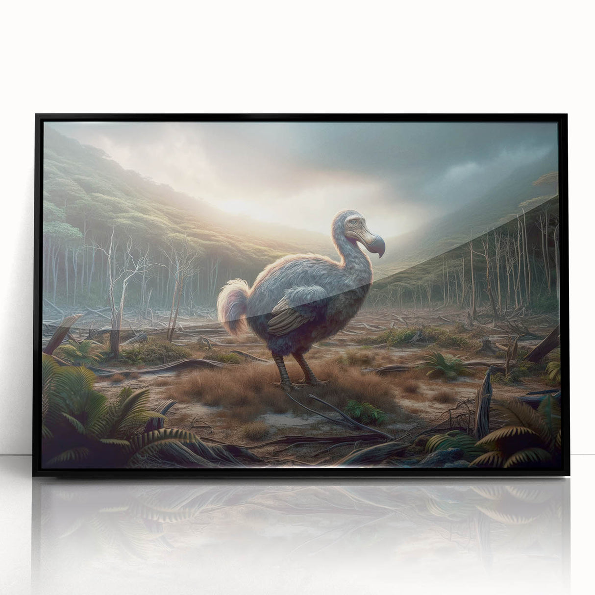 Large abstract wall art depicting a Mauritian landscape in muted earth tones on a framed acrylic.
