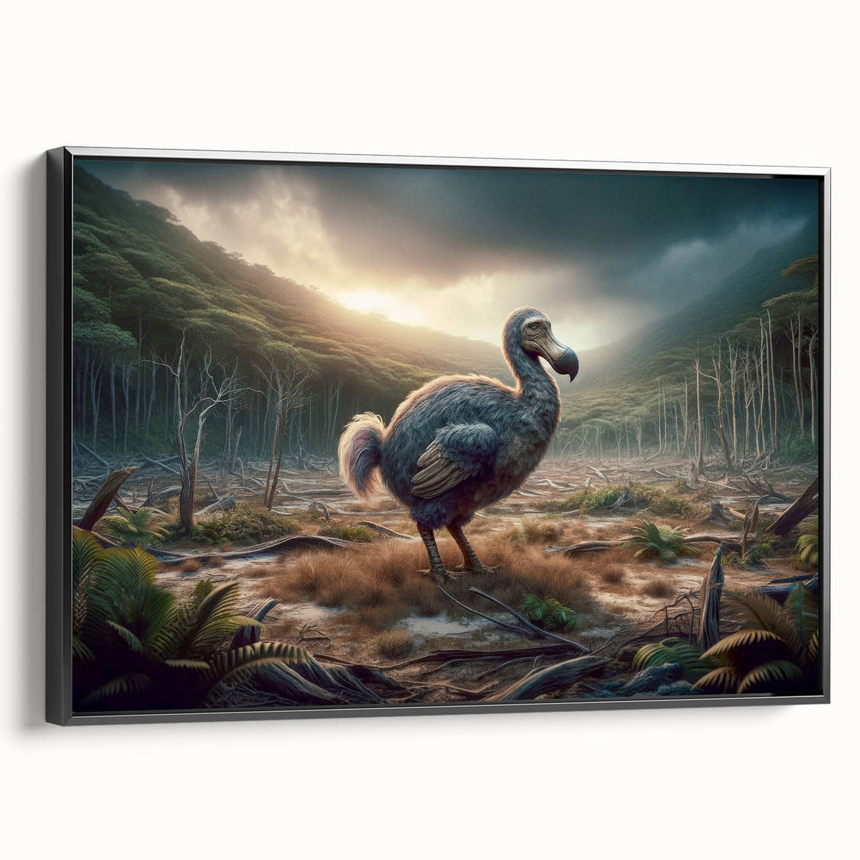 Black and white framed canvas of a Mauritius landscape, ideal for bedroom wall art in a vintage poster style.