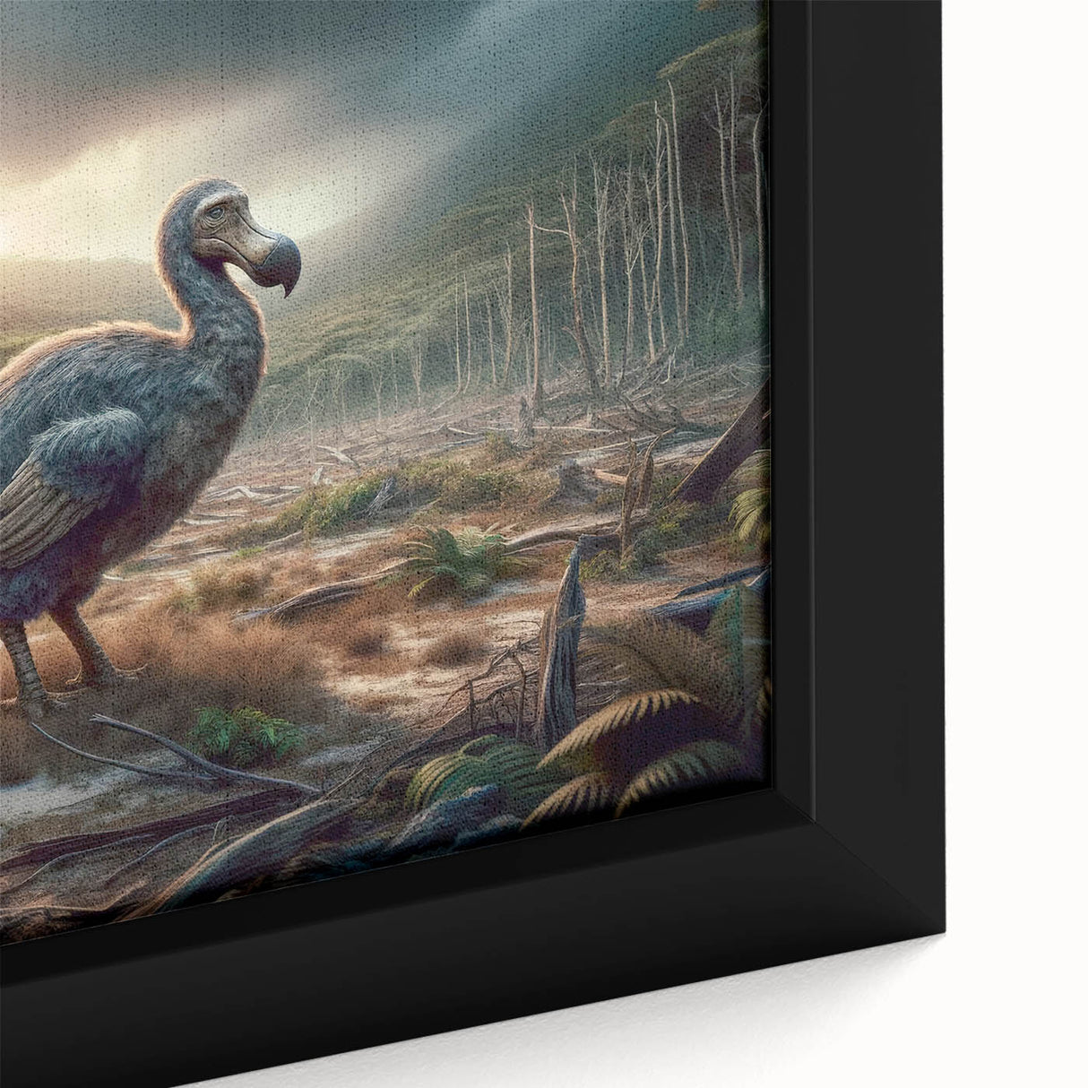 Black wall art featuring a textured, colorful Mauritian landscape on a framed canvas, ideal for living room decor.
