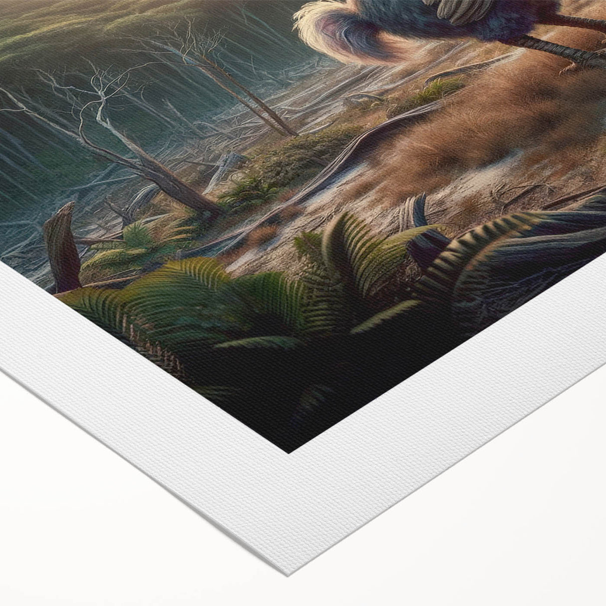 Art deco poster of a stylized Mauritius landscape in pastel colors on rolled canvas, suitable for dining room wall art.