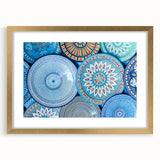 Textured abstract art print of a Moroccan landscape, in earthy tones on a framed gold mat, ideal for bedroom art.