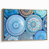 Framed canvas landscape art painting depicting a Moroccan scenery in vibrant gold and black tones.