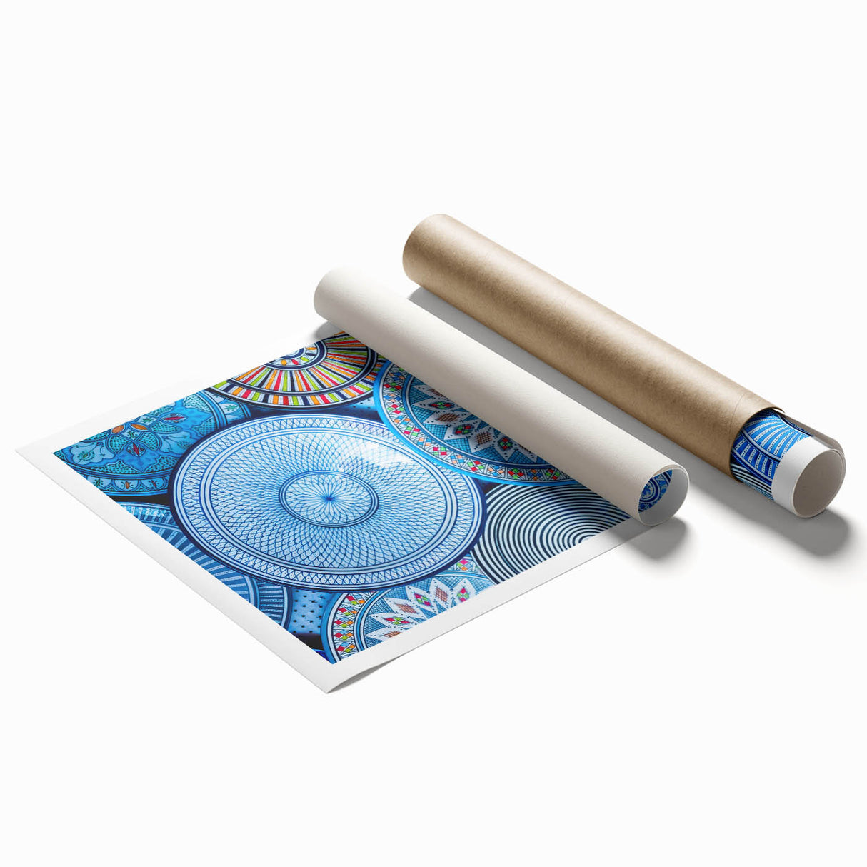 Extra large rolled print of a Moroccan scenery with vibrant floral elements, ideal for classy bathroom wall art.