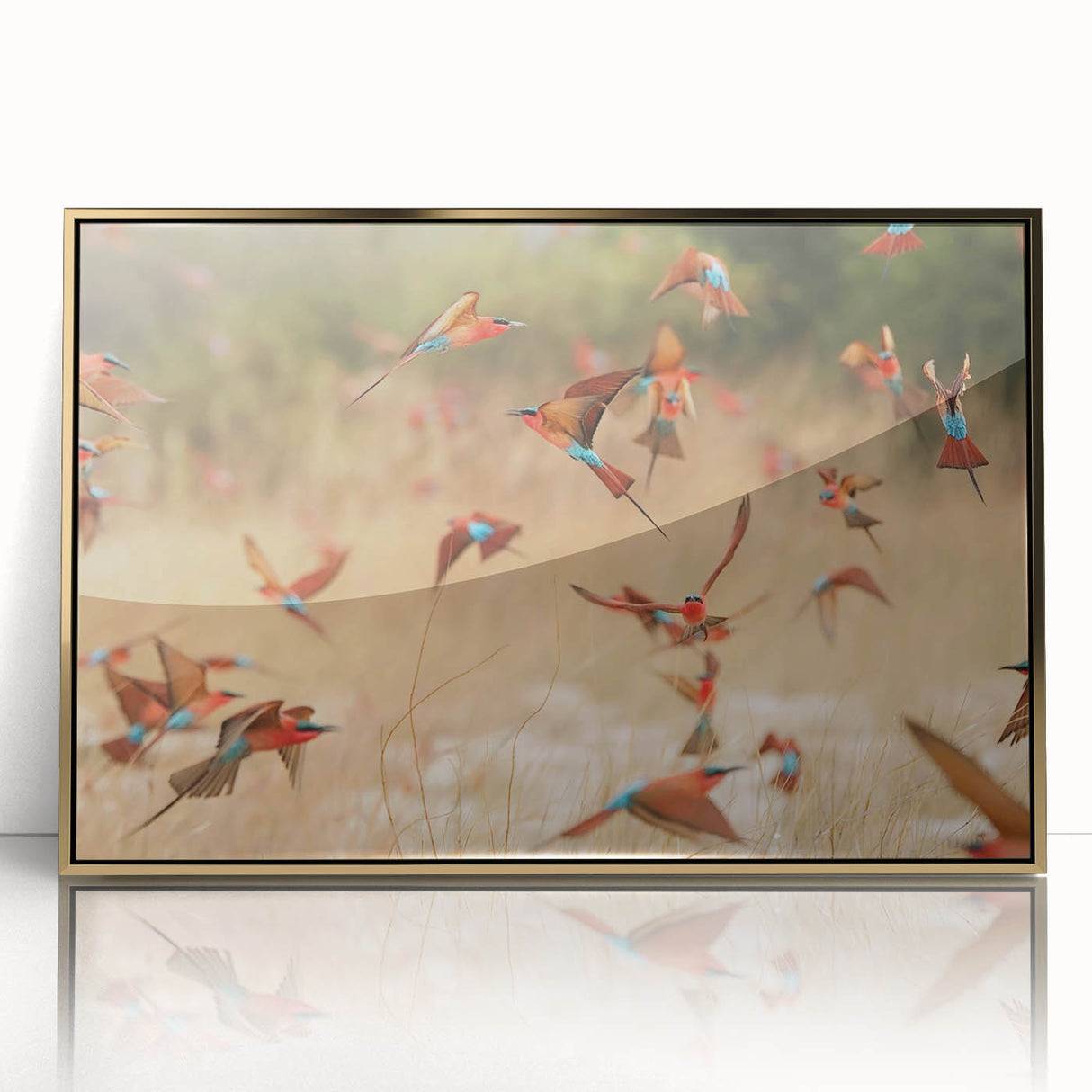 Mid-century modernist art depicting the Namibian landscape on a framed acrylic, featuring earth tones.