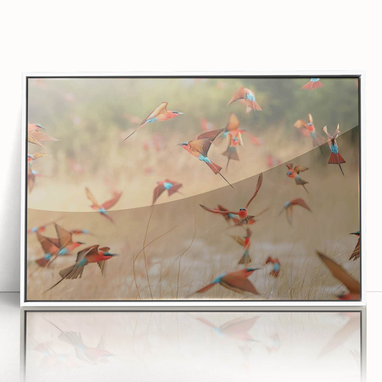 Framed acrylic print of an African landscape in muted earth tones, ideal for modern art wall decor.