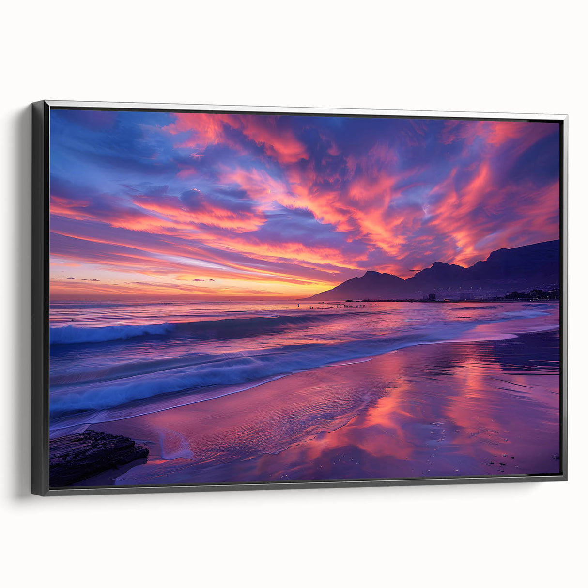 Black and white framed canvas depicting a South African landscape, ideal for bedroom wall art.