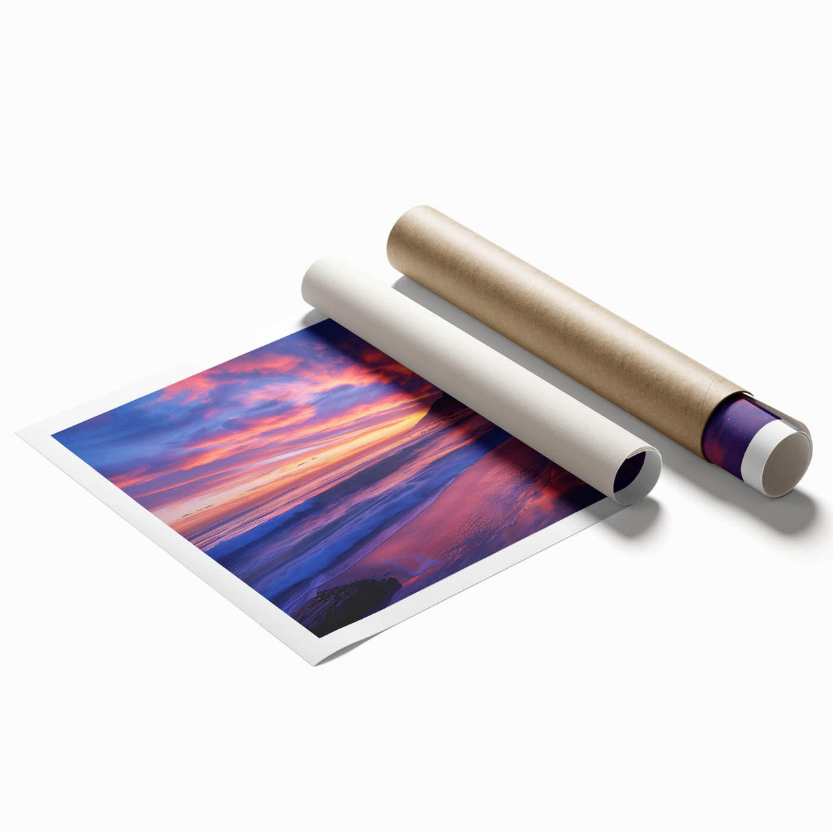 Extra large rolled print depicting a serene African landscape with vibrant sunset hues, ideal for classy bathroom wall art.
