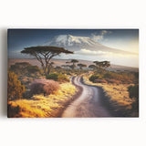 Large black and white print of African scenery on stretched canvas, ideal for kitchen wall art.