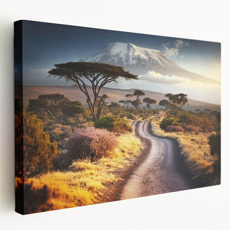Large canvas print of a Tanzanian landscape in earthy tones, suitable for kitchen wall art.