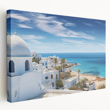 Large canvas print featuring a Tunisian landscape in earthy tones, suitable for kitchen wall art.