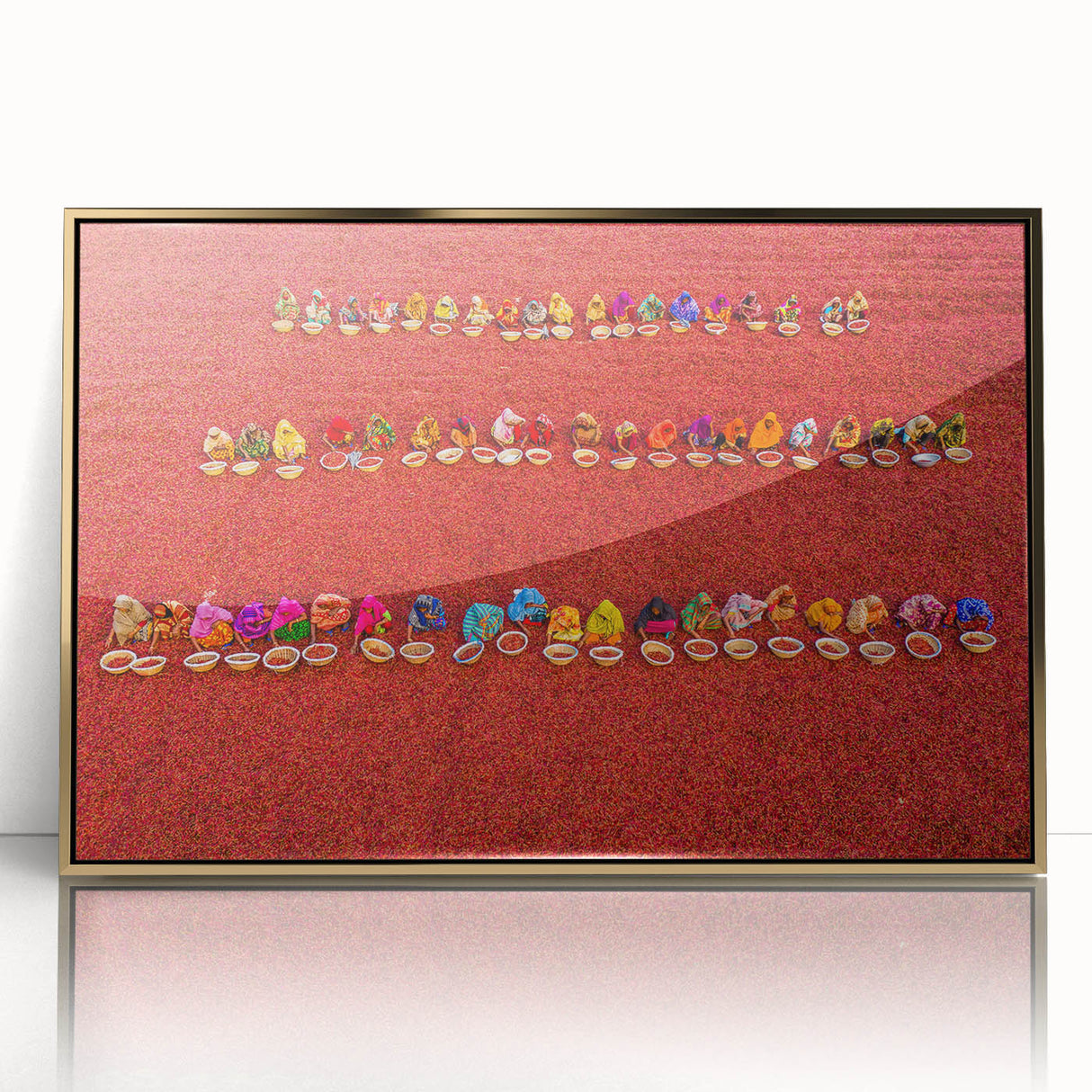 Framed acrylic print of a serene Bangladesh landscape in gold tones, ideal for modern art wall decor.