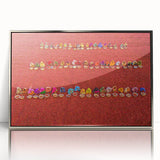 Mid-century modernist art depicting a serene Bangladesh landscape in muted greens and blues, framed in silver acrylic.