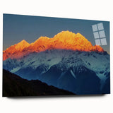 Large abstract wall art of Tibetan scenery in vibrant earth tones on acrylic glass, ideal for bedroom or dining room decor.