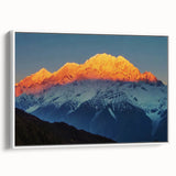 Vintage poster art of a Tibetan landscape in vibrant colors on a large framed canvas, ideal for living room decor.