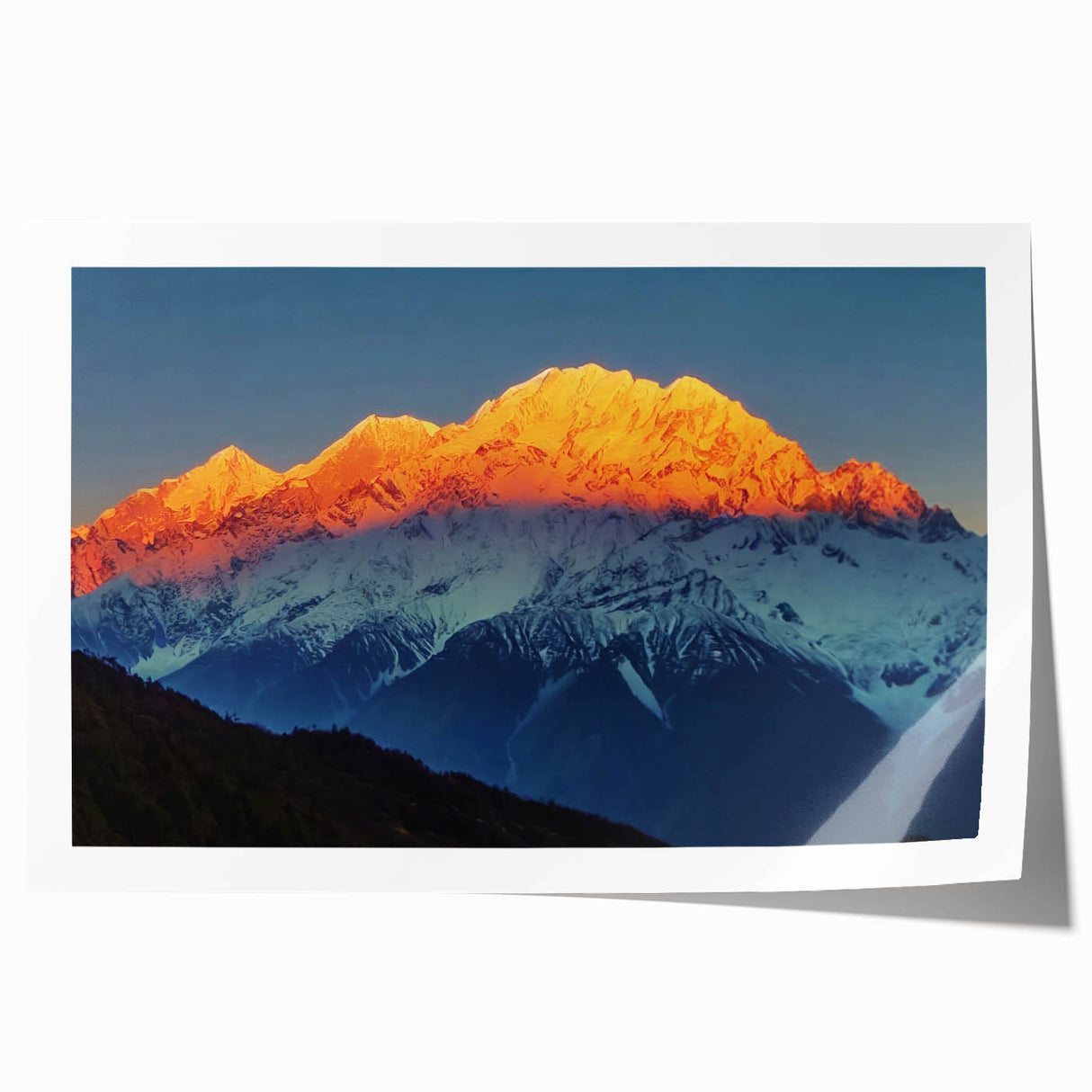 Extra large rolled print depicting a Tibetan landscape in muted earth tones, ideal for dining room wall art.