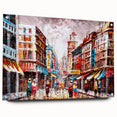 Acrylic print of a large abstract depiction of the Hong Kong skyline in vibrant twilight hues, ideal for dining room art.