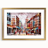 Extra large abstract art print of Hong Kong scenery in textured style with gold frame, suitable for living room decor.