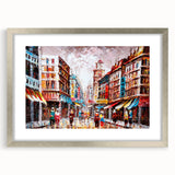 Textured abstract art print of Hong Kong skyline in muted gray and silver tones, framed with a silver mat.