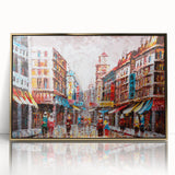 Large framed acrylic print of Hong Kong skyline in gold tones, ideal for modern art wall decor.