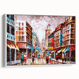 Vintage poster art of Hong Kong skyline in colorful hues on extra large framed canvas, ideal for living room decor.