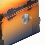 Large abstract depiction of an Indian landscape in vibrant orange and red hues on acrylic glass.